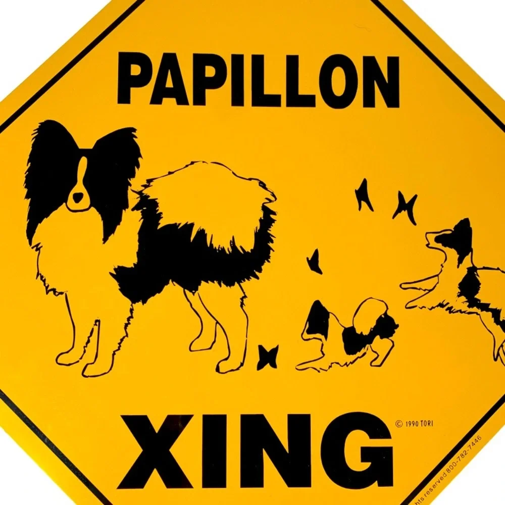 Papillon Crossing Sign Yellow Large 12x12 Metal‎ Vintage